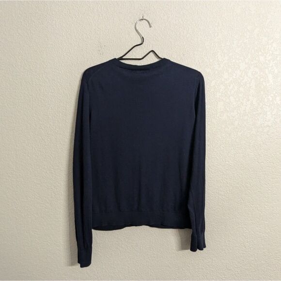 J.Crew The Caryn Cardigan Sweater Cotton Navy Blue Button Front Seahorse L/XL - Picture 2 of 9